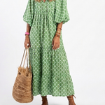 Apolline | Three Quarter Sleeve V Neck Patterned Midi Dress