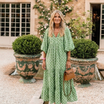 Apolline | Three Quarter Sleeve V Neck Patterned Midi Dress