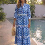 Ysolde | Three Quarter Sleeve Chain Pattern Midi Dress