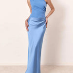 One Shoulder Neck Pleated Party Maxi Dress