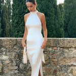 Amelia Kingston | Backless Pearl Halter Maxi Dress For Women