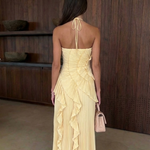 Grace Holloway | Pleated Ruffle Halter Maxi Dress For Women