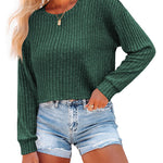 Nadorine Crop Tops Loose Ribbed Knit Cropped T-Shirts