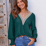 Nadorine Casual Lace V Neck T-Shirts