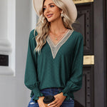 Nadorine Casual Lace V Neck T-Shirts