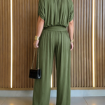 Women's Batwing Sleeve Jumpsuit High Waisted Ruched Wide Leg Overalls Elegant One Piece Outfit