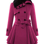 Faux Fur Lapel Double-Breasted Thick Wool Coat - Nadorine (Us Only)