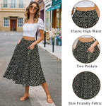 Women's Midi Skirts Elastic High Waist Skirt Polka Dot Casual Pleated Skirt with Pockets - Nadorine (Us Only)