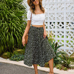 Women's Midi Skirts Elastic High Waist Skirt Polka Dot Casual Pleated Skirt with Pockets - Nadorine (Us Only)