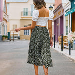 Women's Midi Skirts Elastic High Waist Skirt Polka Dot Casual Pleated Skirt with Pockets - Nadorine (Us Only)