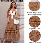 Nadorine Women's Midi Skirts Boho High Waist A Line Casual Maxi Work Skirt Summer