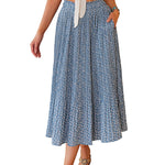 Women's Midi Skirts Elastic High Waist Skirt Polka Dot Casual Pleated Skirt with Pockets - Nadorine (Us Only)