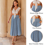 Women's Midi Skirts Elastic High Waist Skirt Polka Dot Casual Pleated Skirt with Pockets - Nadorine (Us Only)