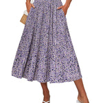 Women's Midi Skirts Elastic High Waist Skirt Polka Dot Casual Pleated Skirt with Pockets - Nadorine (Us Only)