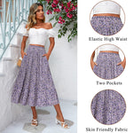 Women's Midi Skirts Elastic High Waist Skirt Polka Dot Casual Pleated Skirt with Pockets - Nadorine (Us Only)