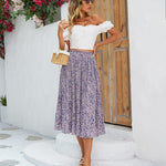 Women's Midi Skirts Elastic High Waist Skirt Polka Dot Casual Pleated Skirt with Pockets - Nadorine (Us Only)