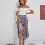 Women's Midi Skirts Elastic High Waist Skirt Polka Dot Casual Pleated Skirt with Pockets - Nadorine (Us Only)
