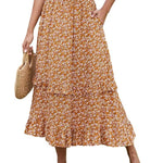 Women's Midi Skirts Elastic High Waist Skirt Polka Dot Casual Pleated Skirt with Pockets - Nadorine (Us Only)