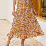 Floral Elastic High Waist Pleated Ruffle Skirt - Nadorine (Us Only)
