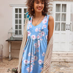 Women Summer Dresses Beach Floral Sleeveless Tshirt Sundress Pockets Casual Loose Flowy Tank Dress - Nadorine (Us Only)