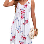 Women Summer Dresses Beach Floral Sleeveless Tshirt Sundress Pockets Casual Loose Flowy Tank Dress - Nadorine (Us Only)