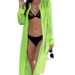 Women's Swimsuit Beach Cover Up Cardigan Bathing Suit Button Down Shirt Roll-up Sleeve Bikini Beach Wear S-3XL - Nadorine (Us Only)
