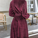 Nadorine Velvet Dress V-Neck Long Sleeve Stretch Mini Dress