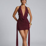 Matilda Henley | Embellished Halter Draped Mini Dress For Women