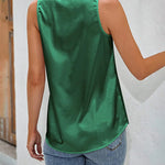 Womens Satin Tops V Neck Silk Tank Top Summer Camisole Sleeveless Blouse Loose Cami Zipper Basic Shirt - Nadorine (Us Only)