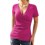 Nadorine Women Wrap Tops Short Sleeve Ribbed Deep V Neck Sexy Wrap Shirt