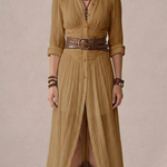 Hedra | Long Linen Dress with Inverted Collar