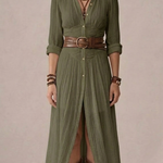 Hedra | Long Linen Dress with Inverted Collar
