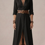 Hedra | Long Linen Dress with Inverted Collar
