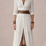 Hedra | Long Linen Dress with Inverted Collar