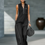 Women's Minimalist Loose-fitting White Trim Sleeveless Jumpsuit