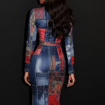 Chic Patchwork Bodycon Midi Dress