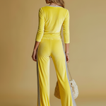 Vintage And Elegant Silver-trimmed Velvet T-shirt And Trousers Set.