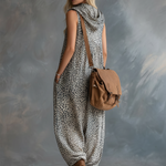 Stylish Urban Apricot-colored Leopard Print Hooded Chiffon Jumpsuit