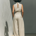 Women's Minimalist Cotton And Linen Blend Sleeveless Blouse And Wide-leg Pants Set