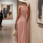 Bohemian West Resort Elegant Sleeveless Cotton Linen Dress