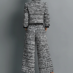 Women's Tweed Blend Single-Breasted Cropped Jacket And Wide-Leg Pants Set