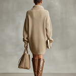 Women's Camel Elegant Button - Front Oversized Mini Cardigan Dress