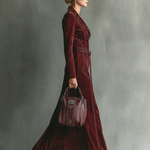 Women's Burgundy Retro Faux Suede Color-Contrast Maxi Dress