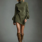 Women's Vintage Loose Suede Turtleneck Mini Dress