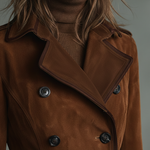 Women's Suede Trim Double-breasted Lapel Long Coat