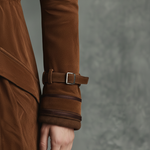 Women's Suede Trim Double-breasted Lapel Long Coat
