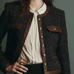 Classic Vintage Leather Trim Tweed Jacket