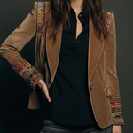 Polyester velvet Embroidered Blazer With Bohemian Detailing