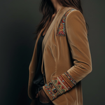 Polyester velvet Embroidered Blazer With Bohemian Detailing