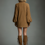 Women's Vintage Loose Suede Turtleneck Mini Dress